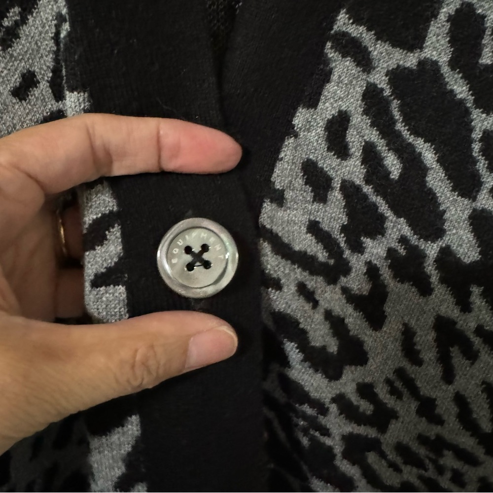 Equipment Femme Fenwick Leopard-Print Cardigan Wool Cashmere Black Gray Long -XL - Picture 8 of 11